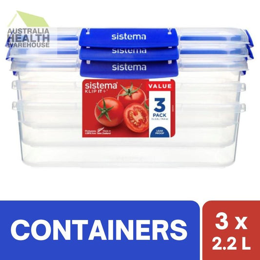 Sistema KLIP IT Plus Rectangle Food Storage Container 2.2 Litre x 3 Pack