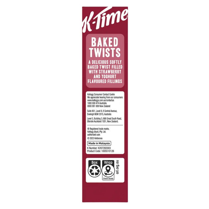 [CLEARANCE Expiry Date: 23/09/2026] Kellogg's K Time Baked Twists Strawberry & Yoghurt Flavour Snack Bars 5 Pack