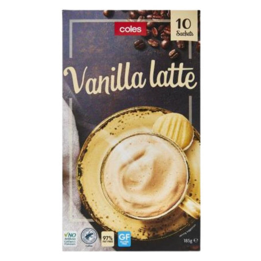 [Expiry Date: 13/05/2027] Coles Vanilla Latte 10 Sachets 185g