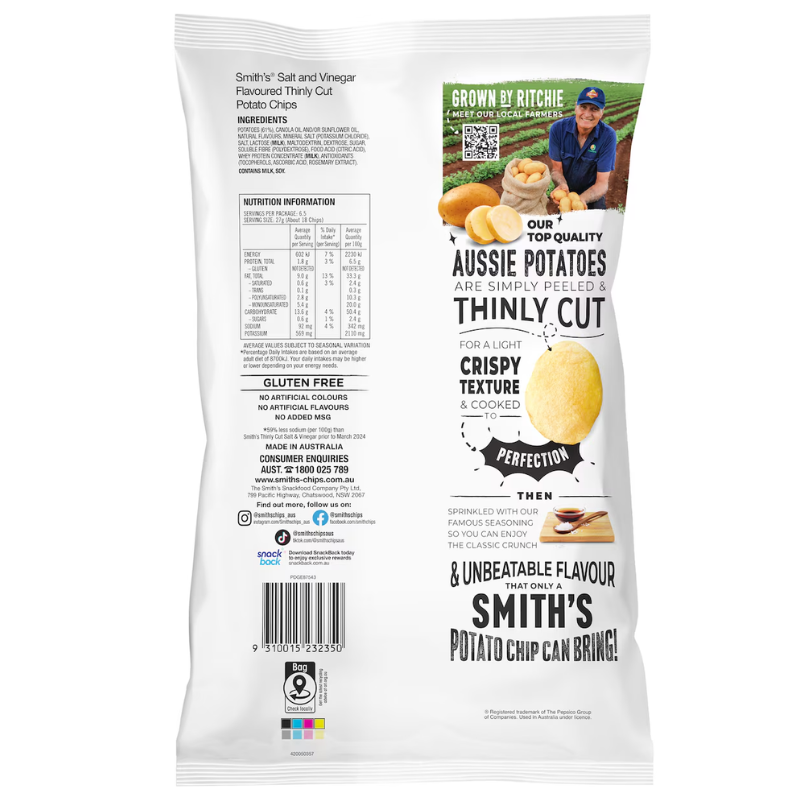 [CLEARANCE Expiry: 04/10/26] Smith's Thinly Cut Salt & Vinegar 175g