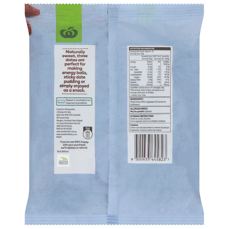[Expiry Date: 07/11/2026] Woolworths Pitted Dates 500g