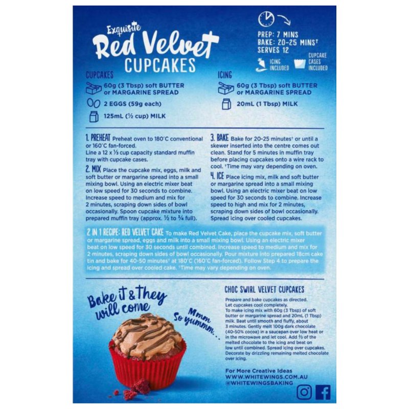 [Expiry Date: 01/08/2027] White Wings Red Velvet Cupcake Mix 365g