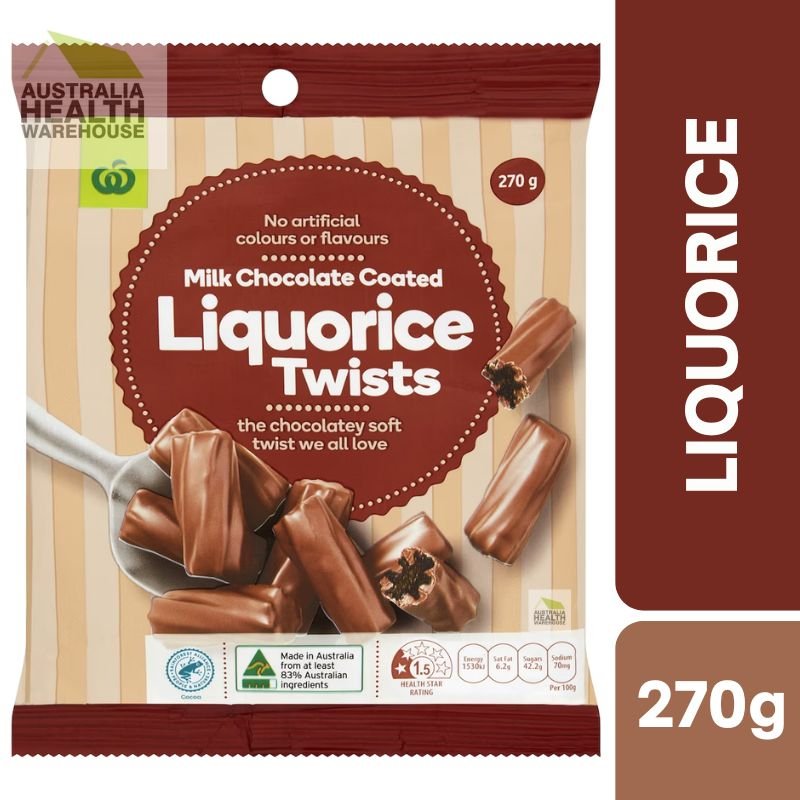 Woolworths Milk Chocolate Coated Liquorice Twists 270g