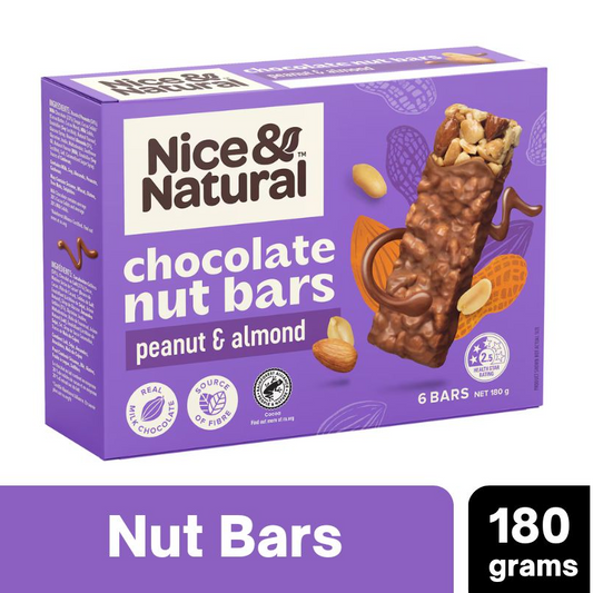 [Expiry: 15/11/2026] Nice & Natural Chocolate Nut Bars Peanut & Almond 6 Bars 180g