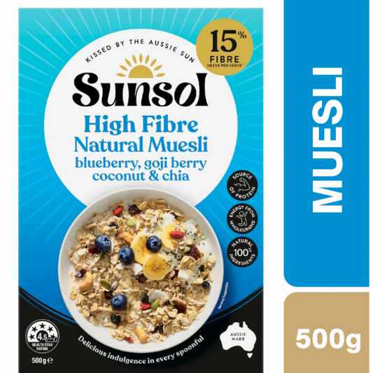 [Expiry Date: 15/01/2027] Sunsol Natural Muesli Blueberry Goji Berries Coconut & Chia 500g