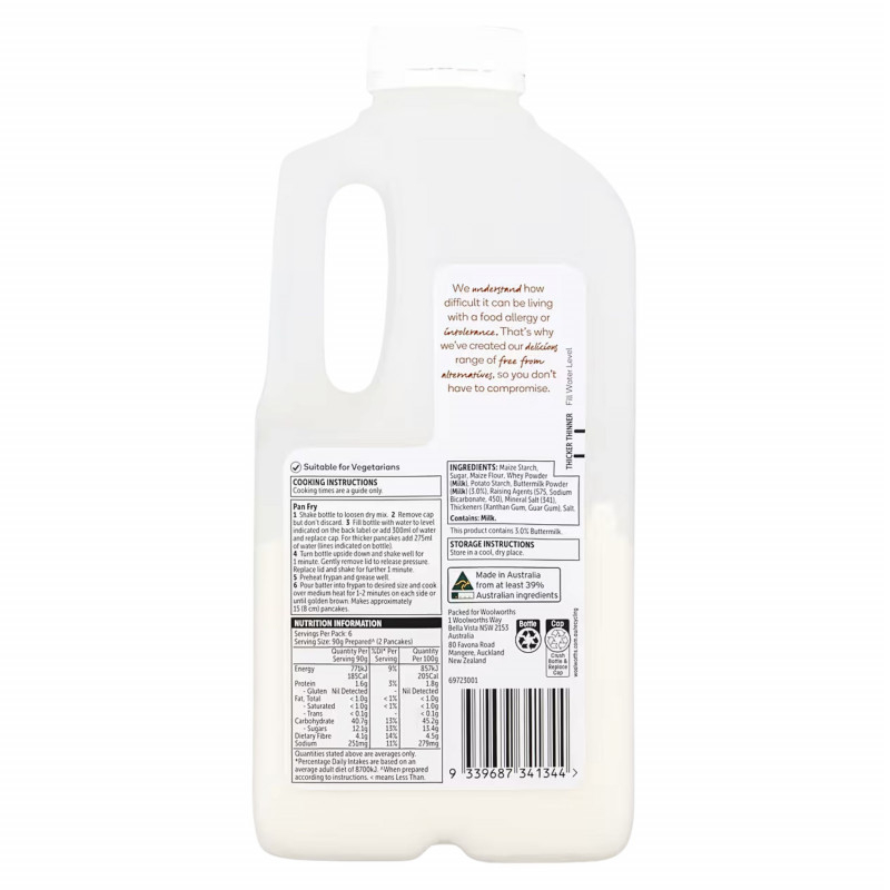 [Expiry Date: 27/01/2027] Woolworths Free From Gluten Buttermilk Pancake Shaker 350g