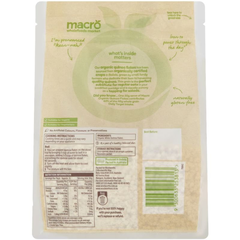 [CLEARANCE Expiry Date: 15/08/2026] Woolworths Macro Organic Quinoa Flakes 350g