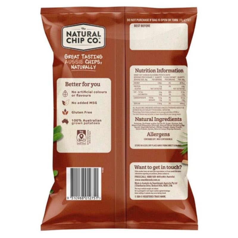 [CLEARANCE Expiry Date: 11/07/2026] Natural Chip Co. Honey Soy Chicken Potato Chips 175g