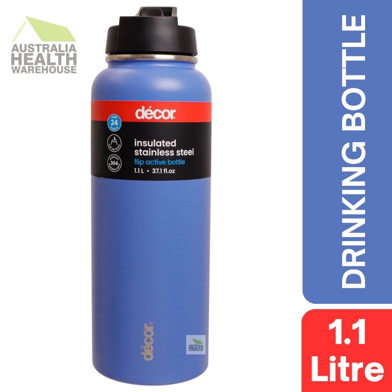 DECOR Decor Insulated Double Wall Flip Active Stainless Steel Bottle 1.1 Litre (Blue)
