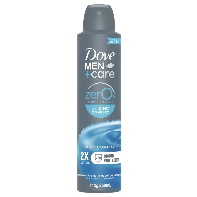 Dove Men+ Care Deodorant Aerosol Zero Aluminium Clean Comfort 250mL