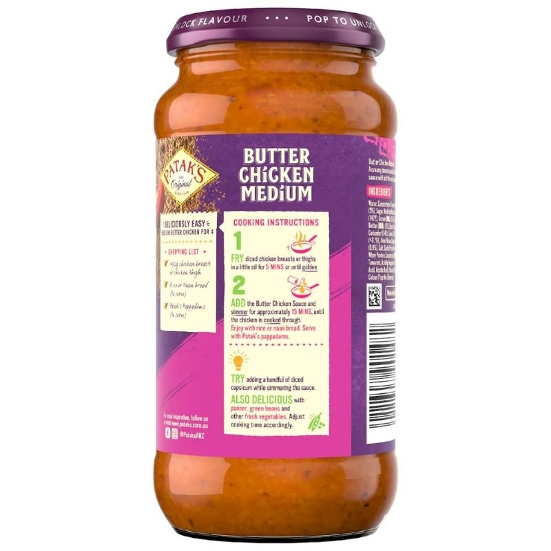 [Expiry: 03/2027] Patak's Butter Chicken Medium Sauce 450g