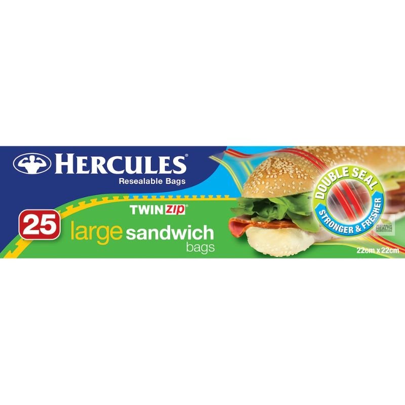 Hercules Resealable Bags Twinzip 25 Large Sandwich Bags