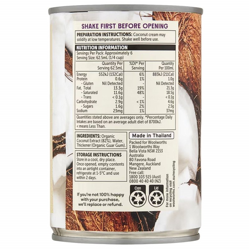 [Expiry Date: 30/04/2027] Woolworths Macro Organic Coconut Cream 400mL