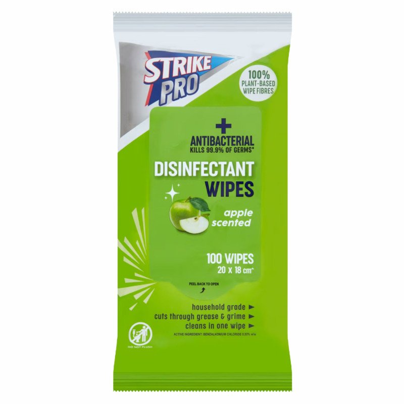 [Expiry Date: 13/01/2028] Strike Pro Antibacterial Disinfectant Wipes Apple 100 Wipes