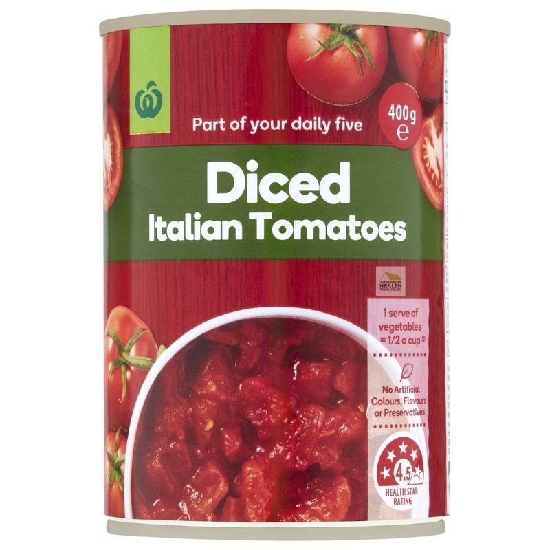 [Expiry: 31/08/2027] Woolworths Diced Italian Tomatoes 400g