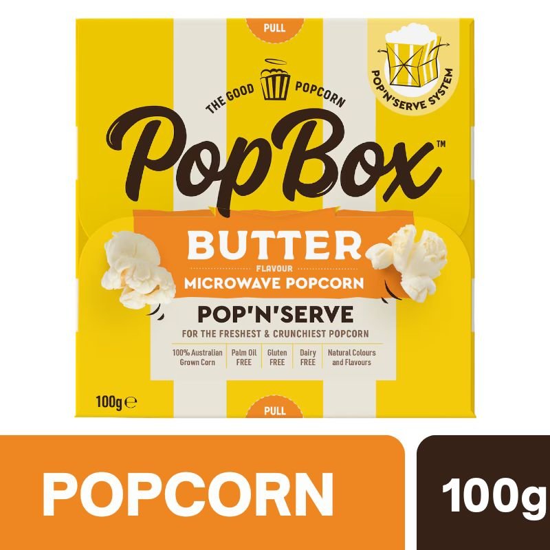 [Expiry Date: 19/02/2027] Pop Box Butter Flavour Microwave Popcorn 100g