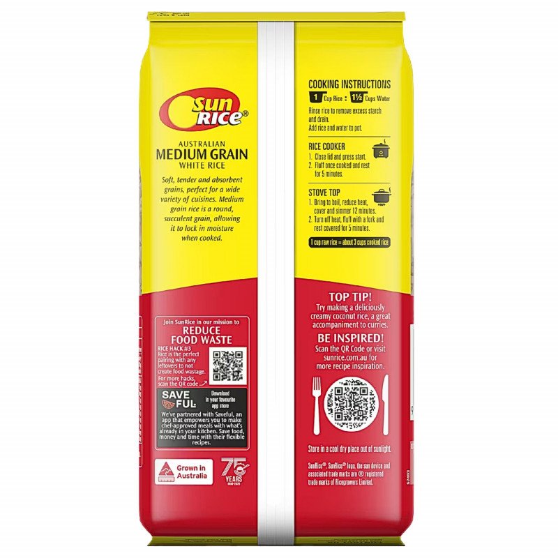 [Expiry: 07/01/2028] Sunrice Australian White Rice Medium Grain 1kg