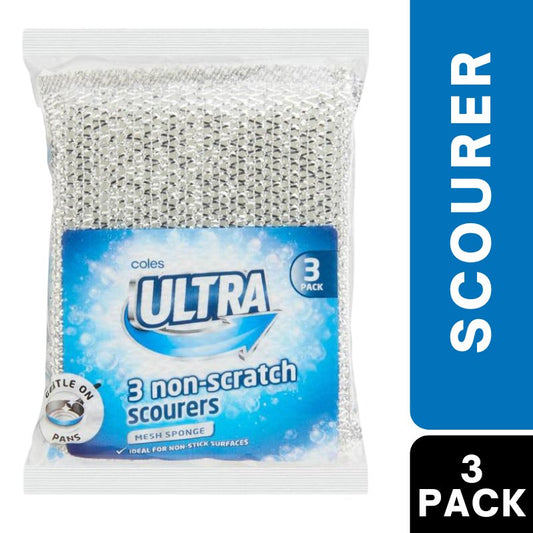 Coles Ultra Non- Scratch Mesh Sponge Scourers 3 Pack