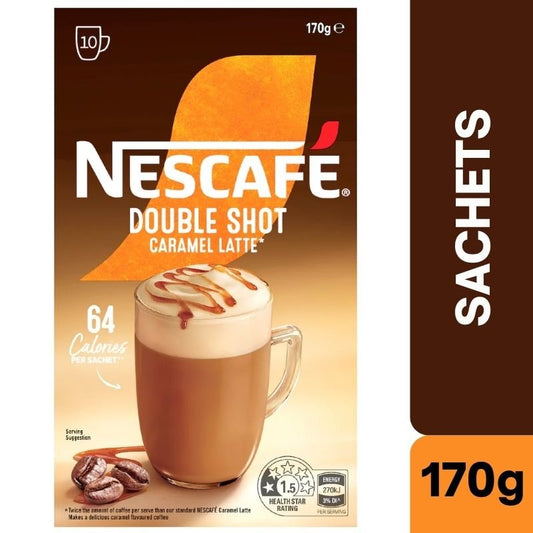 [Expiry Date: 07/2027] Nescafe Double Shot Caramel Latte Coffee Sachets 10 Pack