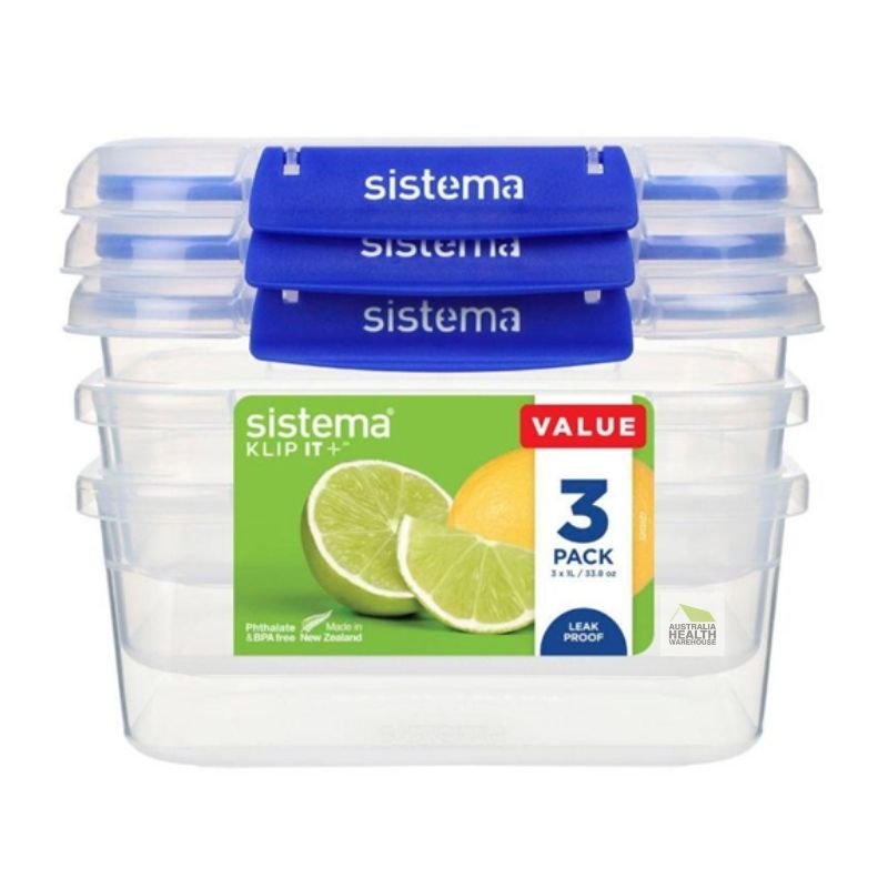 Sistema KLIP IT Plus Rectangle Food Storage Container 1 Litre x 3 pack