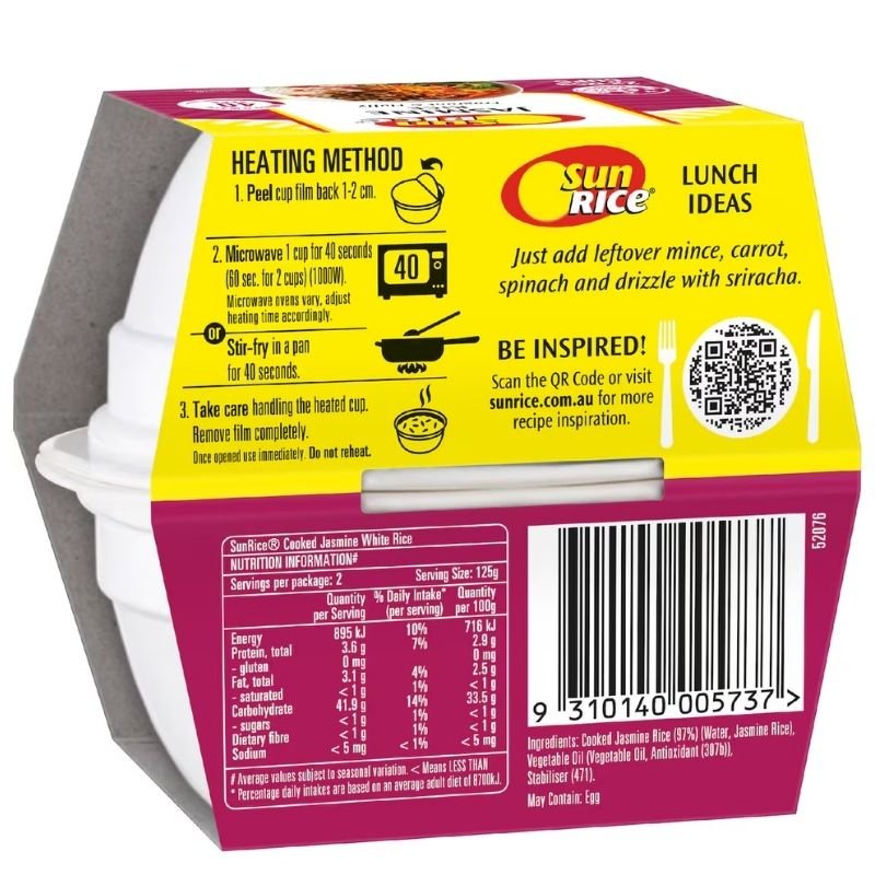 [Expiry Date: 05/07/2027] Sunrice Microwave Jasmine Rice Cup 125g x 2 Pack
