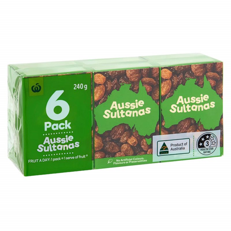 [Expiry: 29/10/2026] Woolworths Australian Sultanas 6 Snack Pack 240g