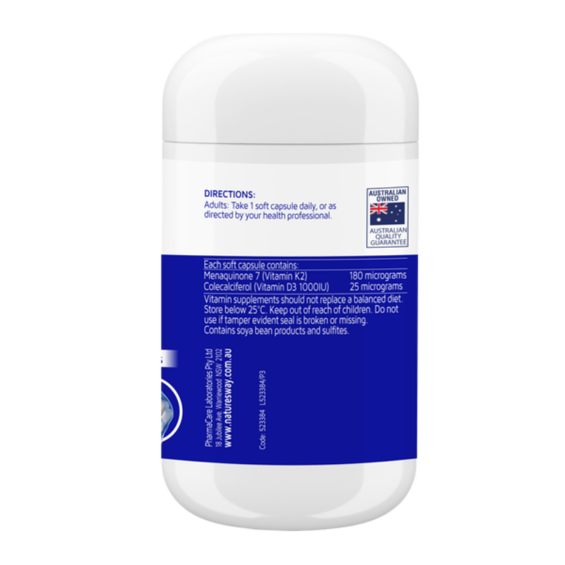 [Expiry Date: 30/11/2027] Nature's Way High Strength Vitamin K2 + D3 30 Capsules