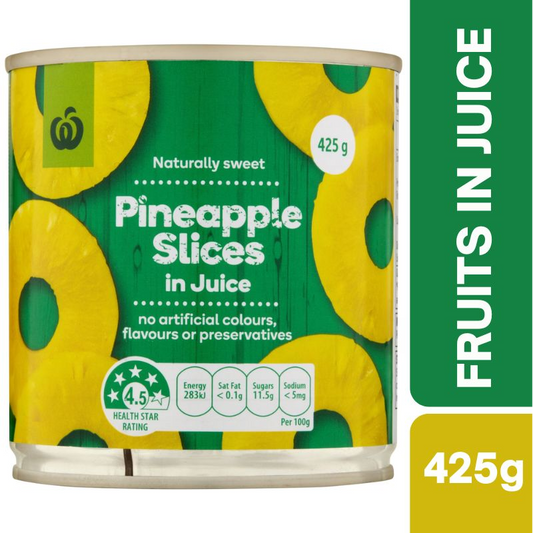 [Expiry Date: 30/04/2027]  Woolworths Pineapple Slices In Juice 425g