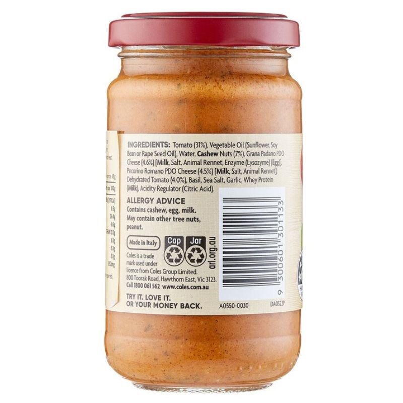 [Expiry Date: 12/04/2028] Coles Pesto Sundried Tomato 190g