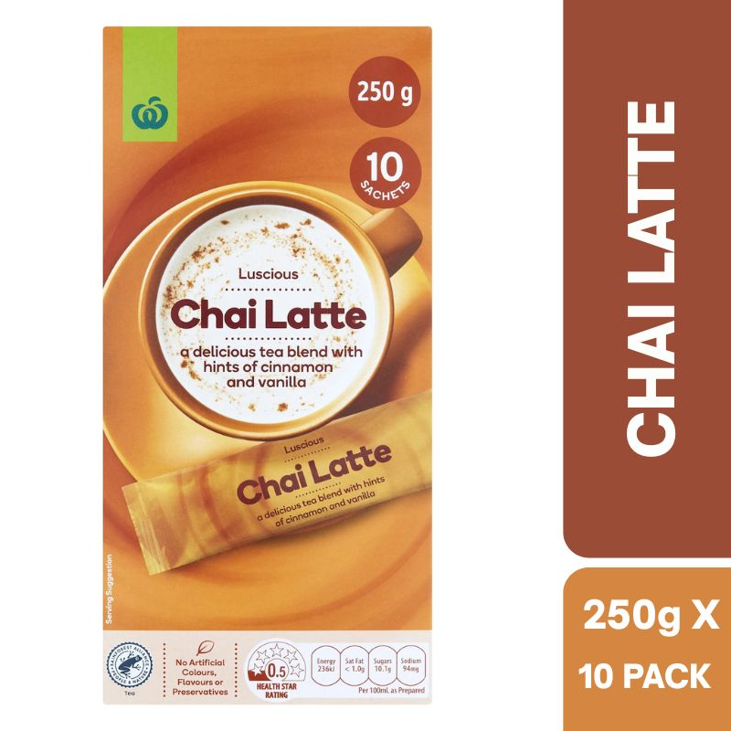 [Expiry Date: 17/11/2026] Woolworths Chai Latte Sachets 10 Pack 250g
