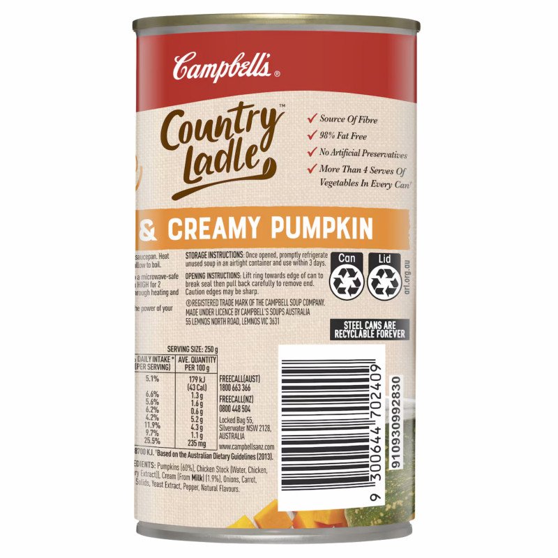 [Expiry Date: 14/01/2028] Campbell's Country Ladle Soup Can Rich & Creamy Pumpkin 500g