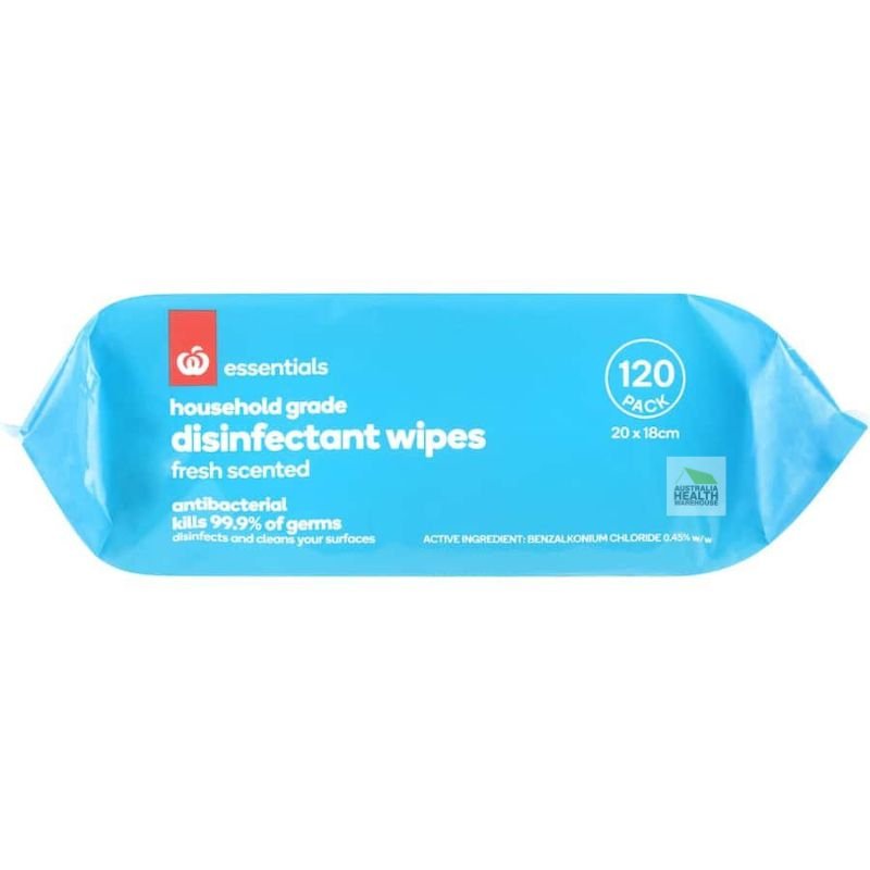 [Expiry Date: 24/07/2027]  Woolworths Essentials Household Grade Disinfectant Wipes 120 Pack