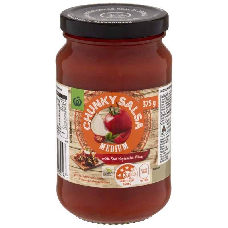 [Expiry: 18/09/2026] Woolworths Chunky Salsa Medium 375g