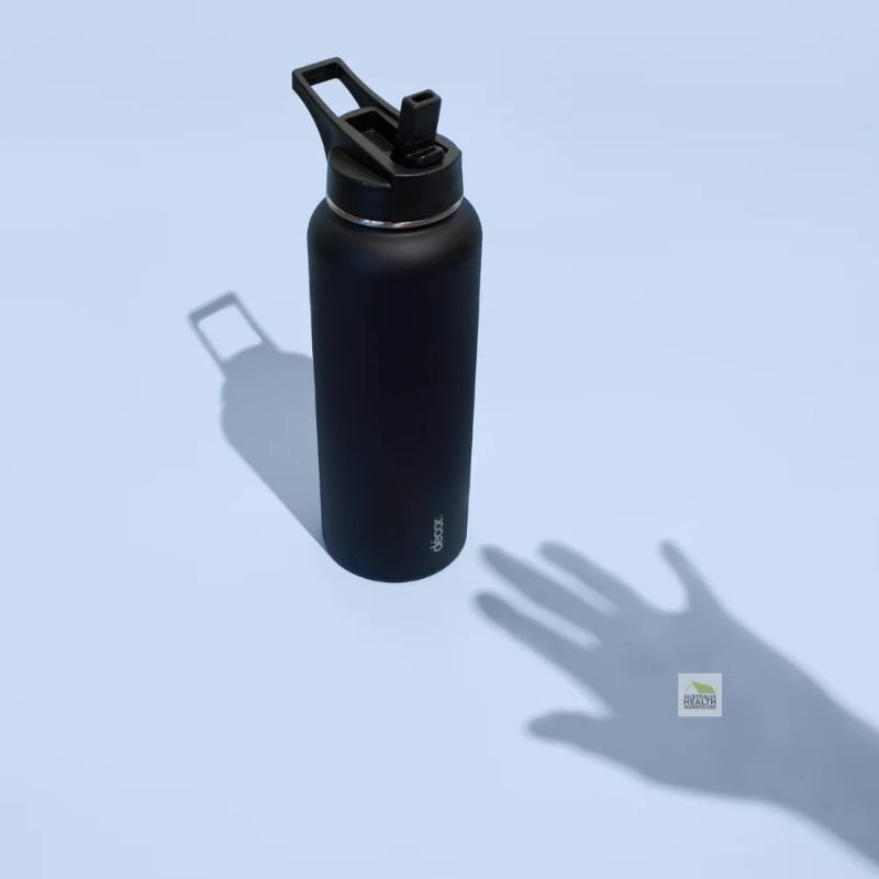 Decor Insulated Double Wall Flip Active Stainless Steel Bottle 1.1 Litre (BLACK)