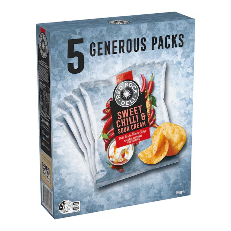 [CLEARANCE Expiry Date: 15/11/2026] Red Rock Deli Sweet Chilli & Sour Cream Potato Chips 5 Pack