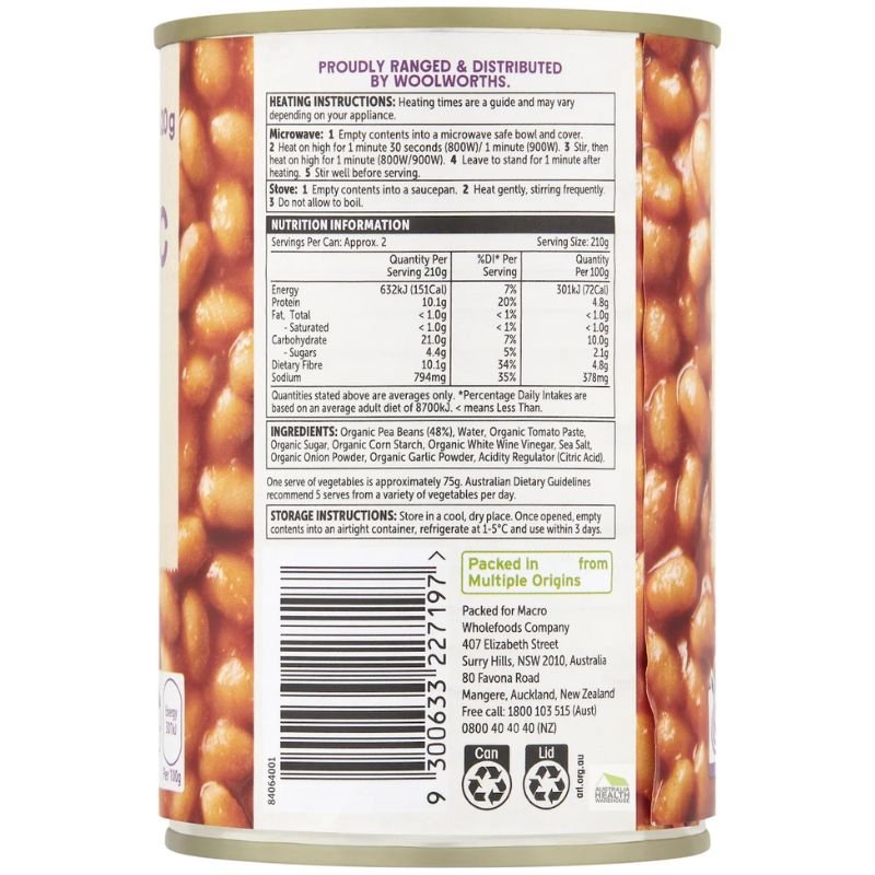 Woolworths Macro Organic Baked Beans 420g