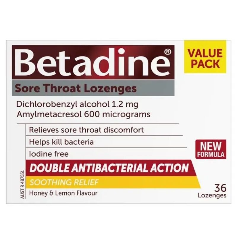 [Expiry Date: 09/2028] Betadine Sore Throat Lozenges Soothing Honey & Lemon Flavour 36 Pack