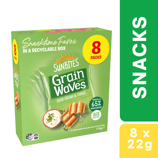 [CLEARANCE Expiry: 13/12/26] Sunbites Grainwaves Sour Cream & Chives 8 Packs 176g