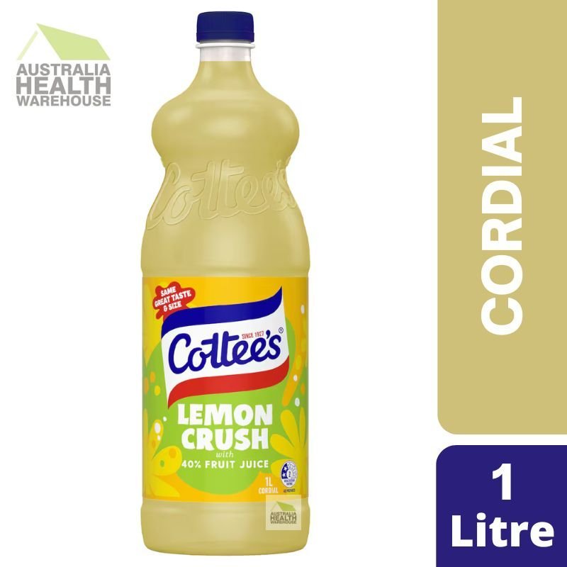 [CLEARANCE Expiry Date: 07/07/2026] Cottee's Lemon Cordial Lemon Crush With 40% Fruit Juice Bottle 1 Litre