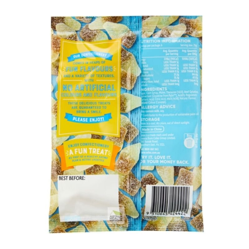[Expiry Date: 05/03/2027] Coles Sour Cola Bottles Lollies 150g