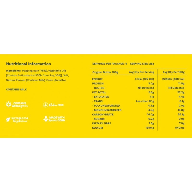 [Expiry: 22/09/2026] Poppin Microwave Popcorn Original Butter Flavour 4 x 100g