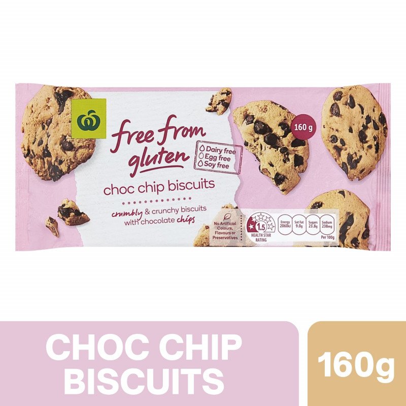[Expiry Date: 27/10/2026] Woolworths Free From Gluten Chocolate Chip Biscuits 160g
