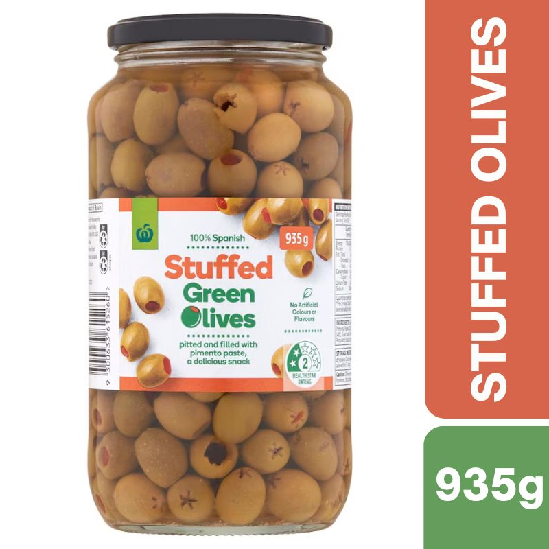 [Expiry: 18/07/2027] Woolworths Stuffed Green Olives 935g