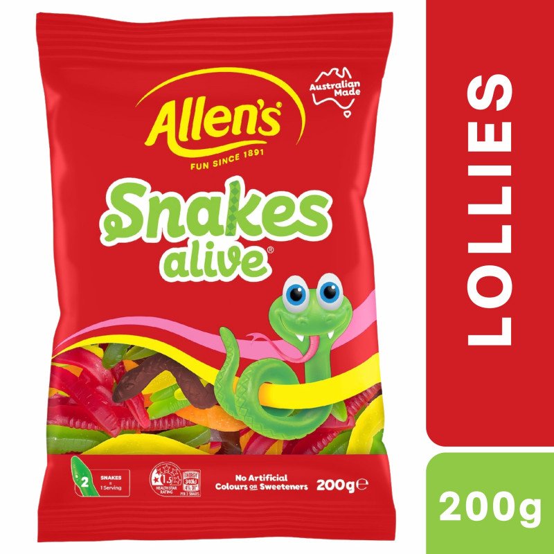 [Expiry: 01/2027] Allen's Snakes Alive Lollies 200g