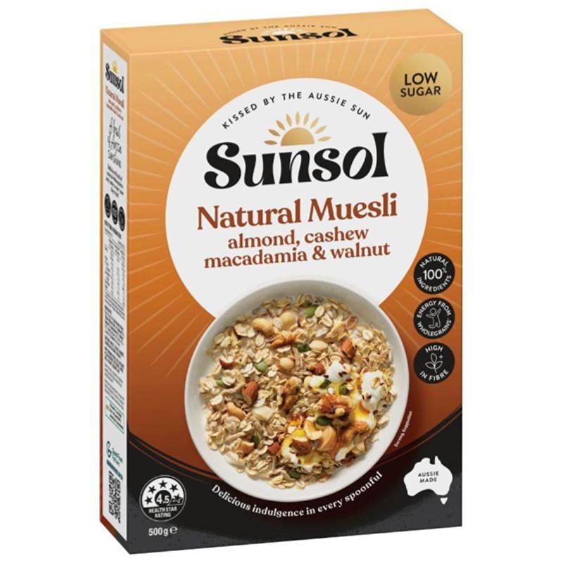 [Expiry Date: 06/02/2027] Sunsol Natural Muesli Almond Cashew Macadamia & Walnut 500g