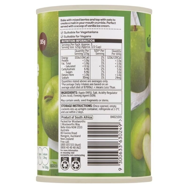 [Expiry Date: 30/04/2027] Woolworths Apple Slices Pie Fruit 385g