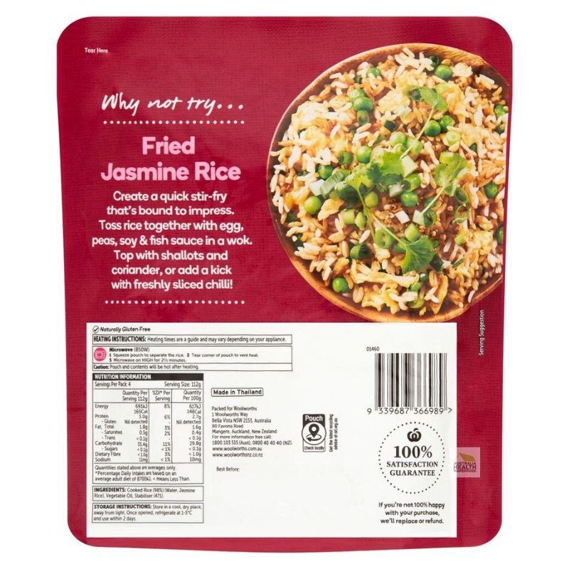 [CLEARANCE Expiry: 08/04/2026] Woolworths Microwave Jasmine Rice Family Size 450g