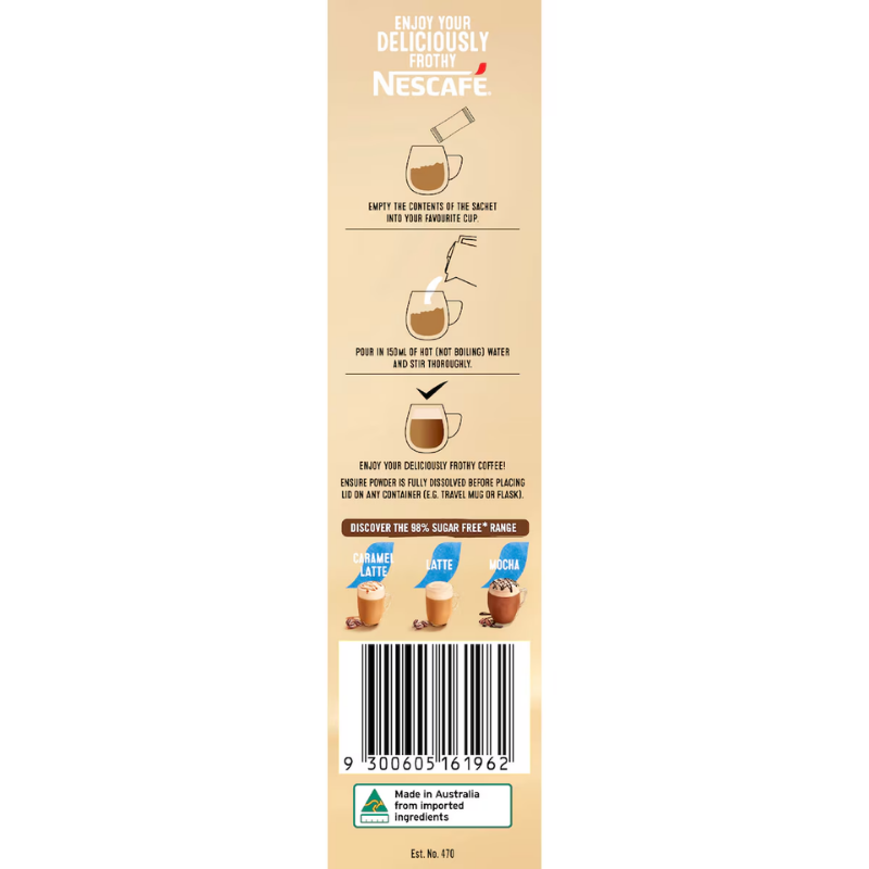[Expiry Date: 30/06/2027] Nescafe 98% Sugar Free Vanilla Latte Coffee Sachets 10 Pack
