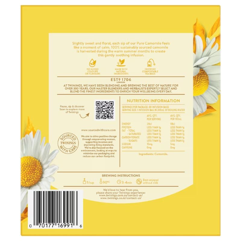 [Expiry Date: 17/02/2029] Twinings Pure Camomile Tea Bags 80 Pack