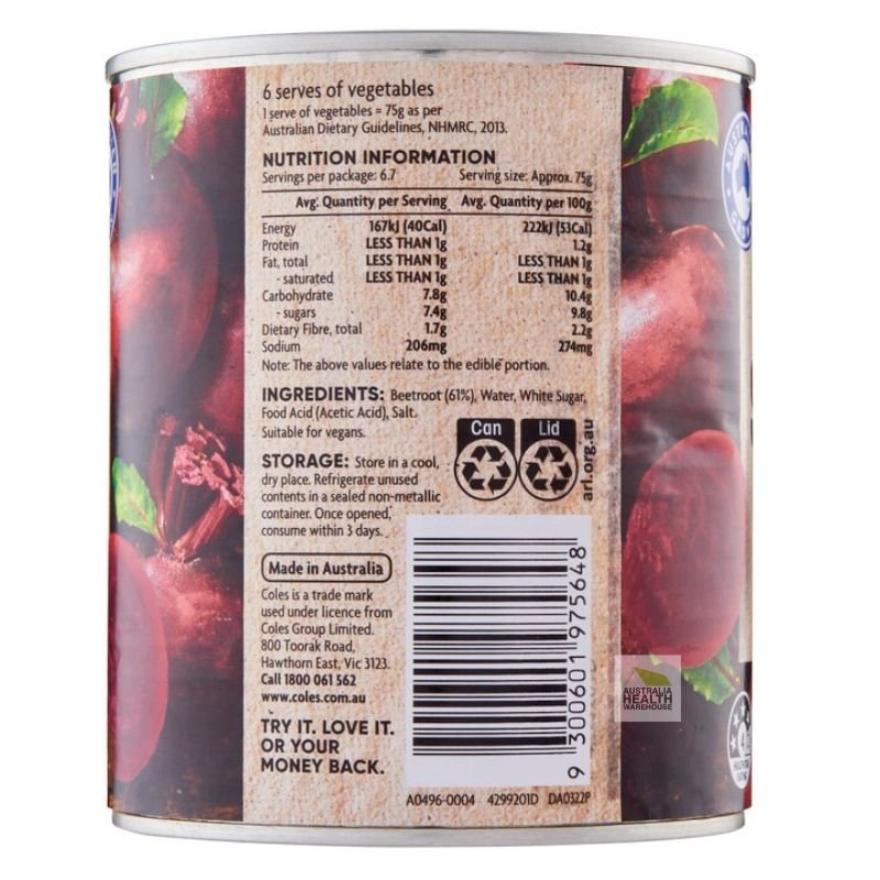 [Expiry Date: 01/06/2028] Coles Australian Sliced Beetroot 825g